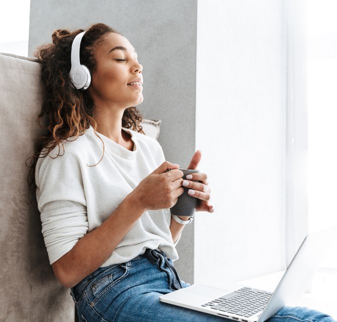 woman listening to headphones