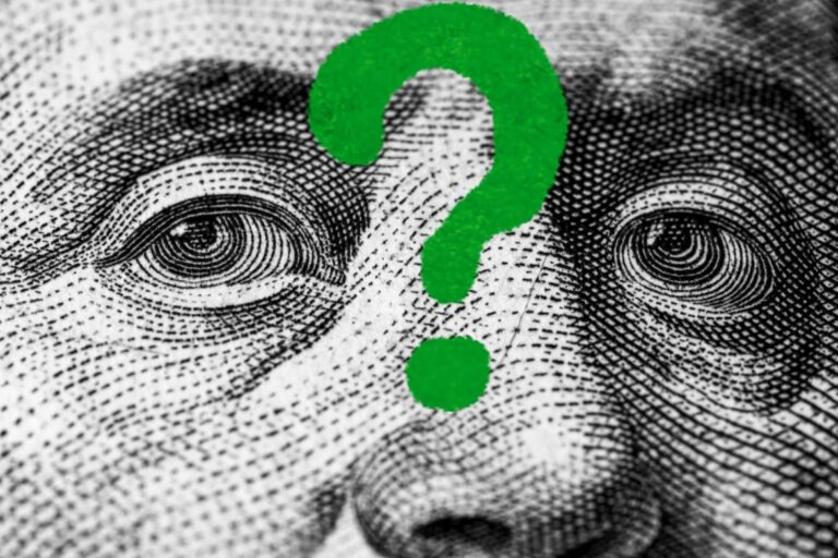 dollar bill with question mark