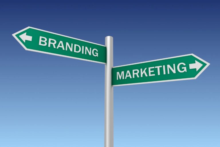 street sign with two streets: branding and marketing